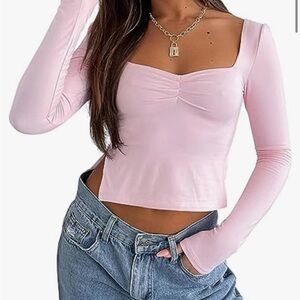 Women’s pink long sleeve crop top